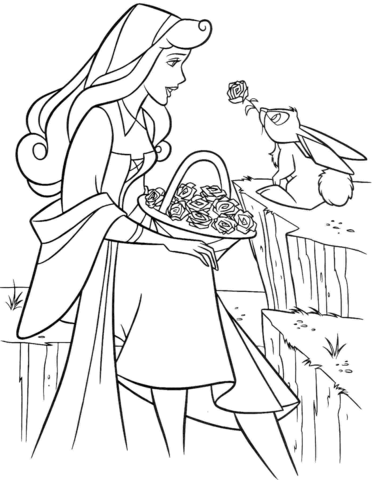 Aurora With Rabbit Coloring Page